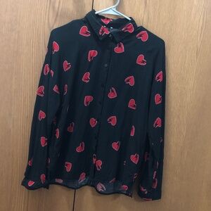 Black button down with red hearts & black lightning (heartbreaker) (Size Small)